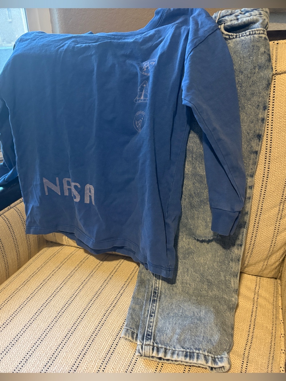 Kids' NASA Blue Long-Sleeve Graphic Tee and Acid Wash Jeans